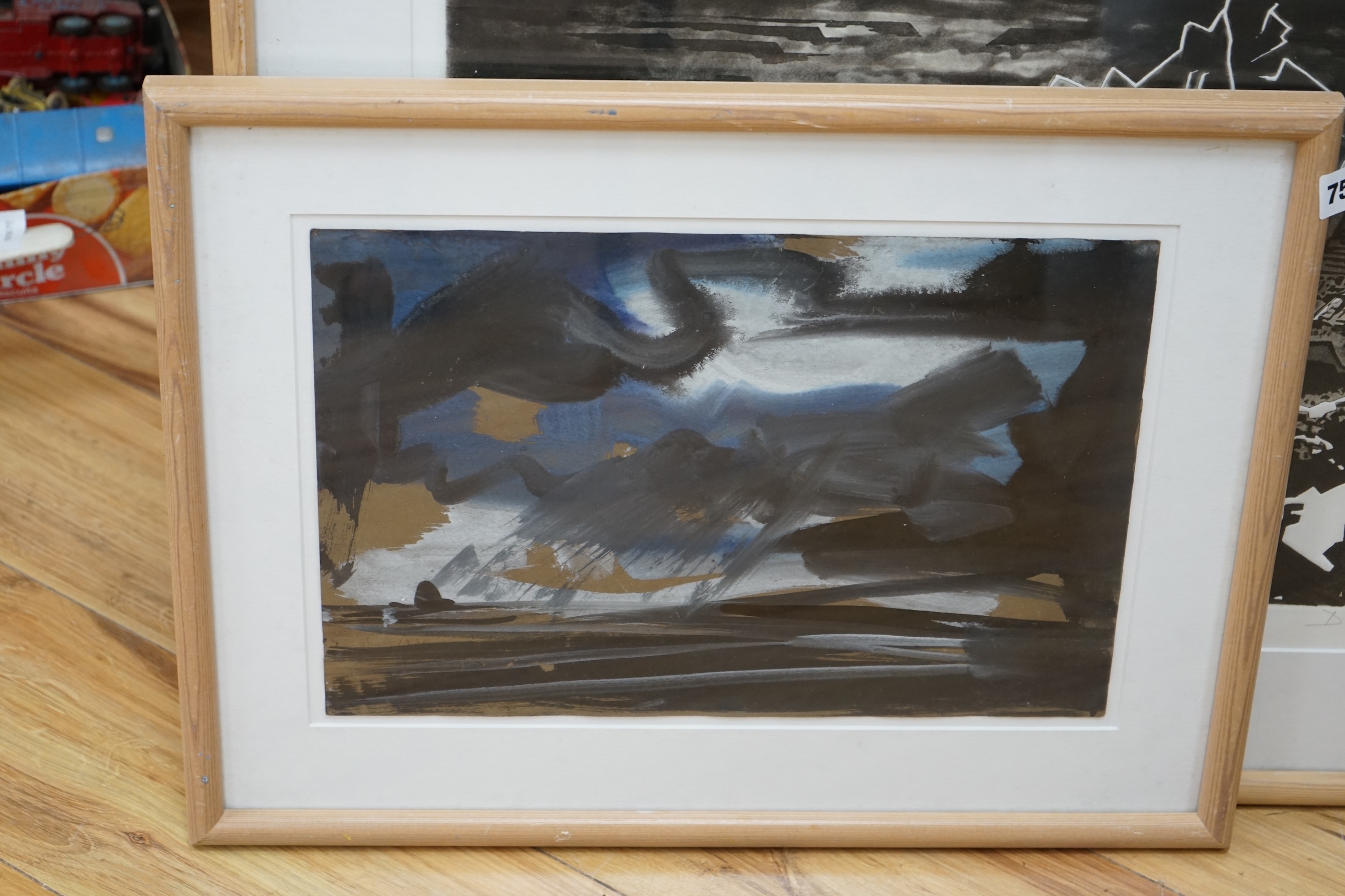 David Smith (British, 1930-1999), mixed media, Stormy landscape, signed, 26 x 38cm. Condition - good, Provenance; from the artists' studio. David Smith was born in Lowestoft and exhibited around the world. He wrote sever